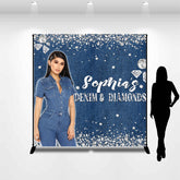 Lofaris Denim Blue Diamond Glitter Custom Birthday Backdrop